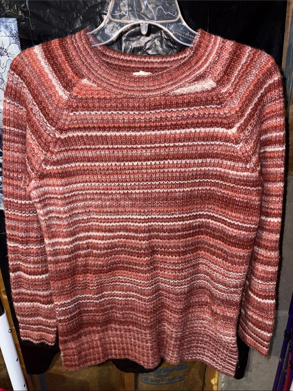 a.n.a Rust and Cream Striped Crewneck Sweater